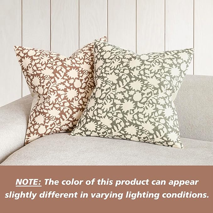 Foindtower Set of 2 Decorative Neutral Floral Throw Pillow Covers Accent Farmhouse Cushion Covers Boho Pillowcase for Couch Sofa Bedroom Living Room Home Decor,18×18 Inch,Light Orange Brown