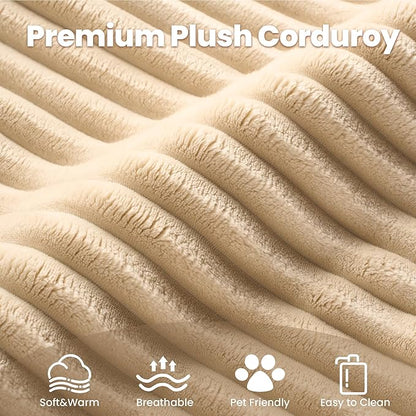 32.7'' Corner Seat for Modular Sectional Sofa, Deep Seat Upholstered Convertible Sleeper Sofas, L/U/V Shaped Plush Corduroy Cloud Couch for Living Room Apartment, Beige