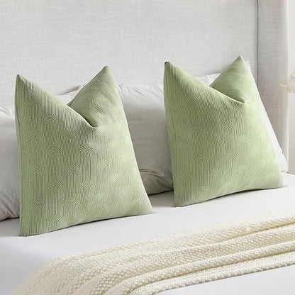 FUTEI Sage Green Chenille Decorative Throw Pillow Covers 24x24 Inch Set of 2,Soft Cozy Striped Geometric Patterns European Cushion Case,Modern Home Decor for Couch Bed Living Room