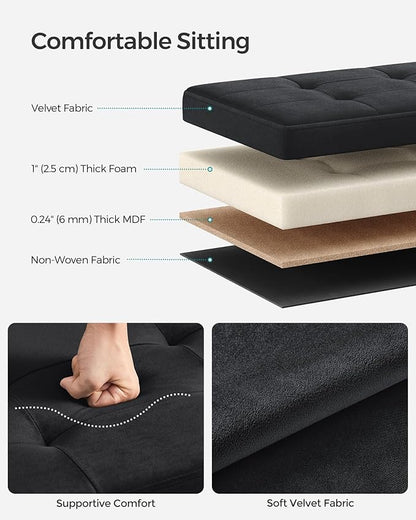 SONGMICS Storage Ottoman, Foldable Small Ottoman Foot Rest, 12.2 x 16.1 Inches Foot Stool, Ottoman with Storage, Load up to 286 lb, for Living Room, Bedroom, Dorm, Ink Black ULSF200B01