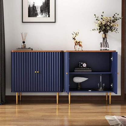 HLR Sideboard Buffet Cabinet with Fluted Texture, Blue Accent Cabinet with 2 Doors, Modern Credenza Storage for Kitchen Living Room, Entryway (Blue, 1 Piece)