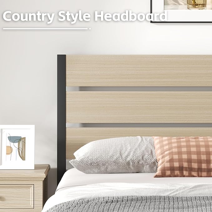 Full Bed Frame with Headboard and Footboard, with Under Bed Storage, All-Metal Support System, No Box Spring Needed, Easy Assembly, Beige