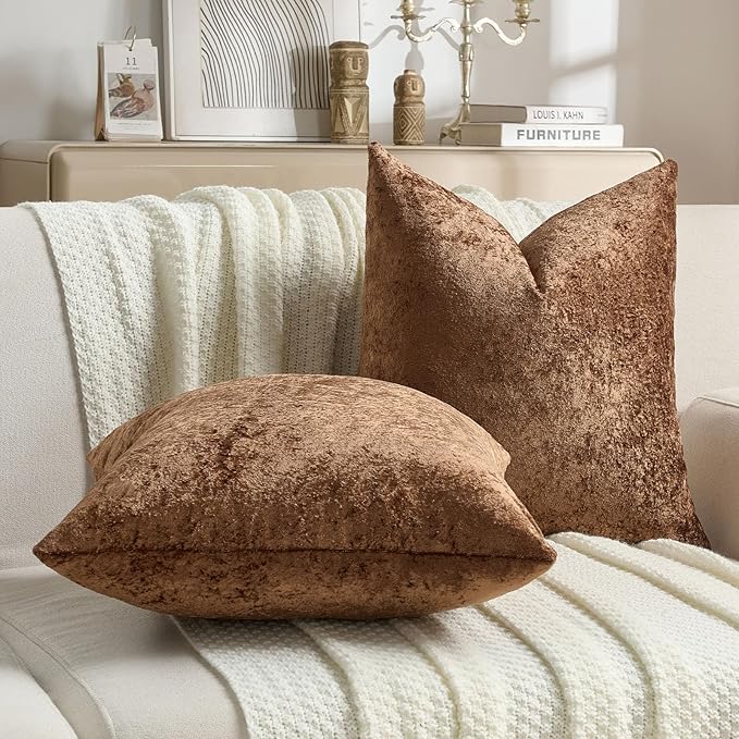 FUTEI Dark Brown Flannel Throw Pillow Covers 16x16 Inch Set of 2,Soft Dimensional Textured Cushion Cases,Modern Home Decor for Couch Living Room