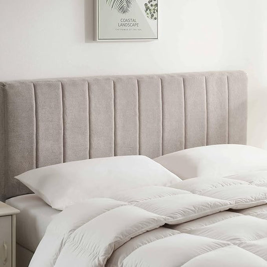Upholstered Full Headboard - Easy Assemble Channel Stitched Headboard Full Size - Wall Mounted Headboards with 3D Soundproof Wall Panels Peel & Stick Floating Headboards, Silver
