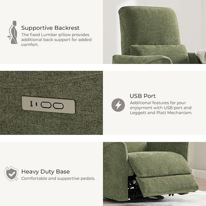 CHITA Power Recliner Chair Swivel Glider, FSC Certified Upholstered Living Room Nursery Reclining Sofa Chair with Lumbar Support, Green
