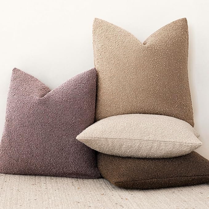 Foindtower Pack of 2 Textured Boucle Throw Pillow Covers Accent Solid Decorative Pillow Cases Cozy Woven Couch Cushion Case for Chair Sofa Bedroom Living Room Home Decor 20x20 Inch Dark Purple