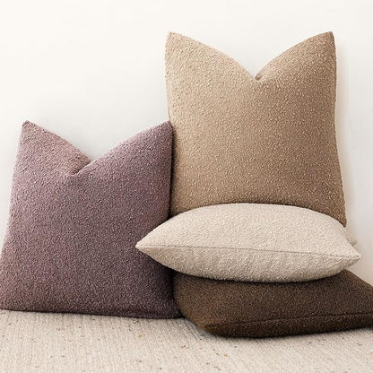 Foindtower Set of 2, Decorative Textured Boucle Throw Pillow Covers Accent Solid Pillow Cases Soft Cozy Couch Cushion Case for Chair Sofa Bedroom Living Room Home Decor 24x24 Inch Dark Purple