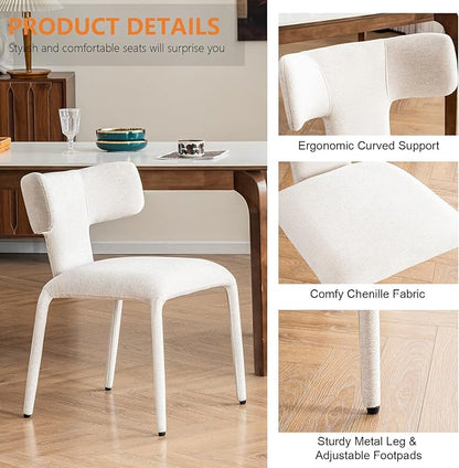 Kidol & Shellder Dining Chairs Set of 4,Modern Upholstered Fabric Dining Room Chairs with Curved Barrel Back,Armless Kitchen Chairs with Metal Legs and Padded Seat for Living Room and Bedroom Beige