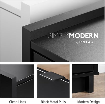Prepac Black Simply Modern Entryway Table, Narrow Console Table with 3 Drawers, Media Console with Storage, 15.75" D x 60.25" W x 32" H