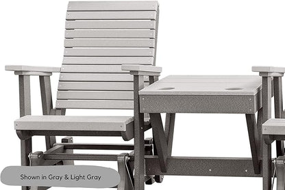 DutchCrafters Modern Horizontal Slat High Back Poly Double Glider Chairs with Center Table Outdoor Patio Furniture (White & Weatherwood)