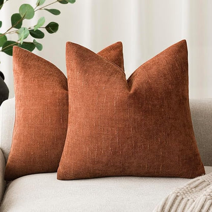 Foindtower Pack of 2 Soft Textured Throw Decorative Pillow Covers Square Accent Solid Cushion Cover Cozy Farmhouse Pillow Case with Zippe for Couch Sofa Bed Living Room 20x20 Inch, Burnt Orange