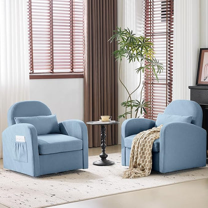 MELLCOM Oversized Swivel Accent Chair with Hidden Storage, Comfy Chenille Fabric Upholstered Leisure Armchair with Lumbar Pillow and Side Pocket for Living Room Bedroom Reception Room and Office