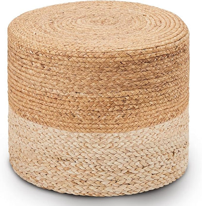 Wimarsbon Ottoman Pouf, Natural Braided Jute Poof, 18'' Outdoor Ottoman for Garden, Rustic Handweave Lounge Pouffe, Boho Footrest Stool for Bedroom, Accent Table or Seat for Patio, Living Room