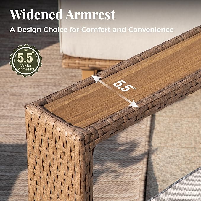 Outdoor Patio Furniture Set, 6 Piece Outdoor Rattan Wicker Sofa Couch, Sectional Outdoor Conversation Sets with 10" Extra Thick Cushions for Deck Backyard Lawn