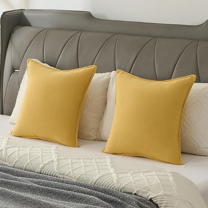 FUTEI Mustard Yellow Chenille Throw Pillow Covers 22x22 Inch Set of 2,Edges Double-Stitched Cushion Cases,Modern Home Decor for Couch Living Room