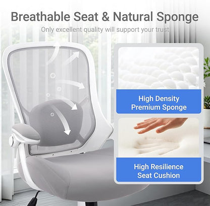 HYLONE 400lbs Heavy Duty Office Chair, 5" Thickened Seat Ergonomic Desk Chair with Adjustable Armrests, Home Office Computer Chairs for Long Hours Mesh Executive Chair(Grey)