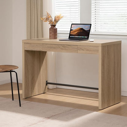 SICOTAS Computer Desk Writing Table - 47-Inch Wooden Study Desk for Bedroom, Farmhouse Home Office Desk with Drawer, Boho Makeup Vanity Table for Dormitory (Reclaimed Light Oak, 1 Piece)