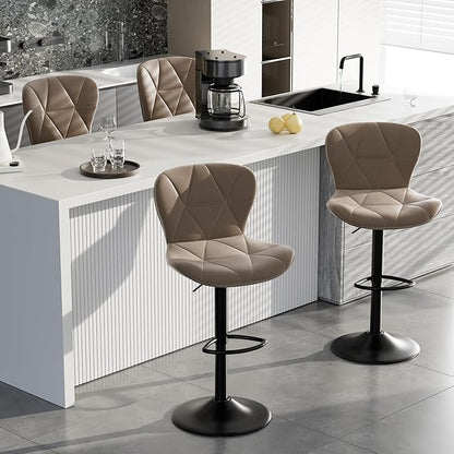 Bar Stools Set of 4,Adjustable Swivel Barstools, Faux Leather Bar Chairs,Upholstered Counter Height with High Backrest for Kitchen Island, Dark Khaki