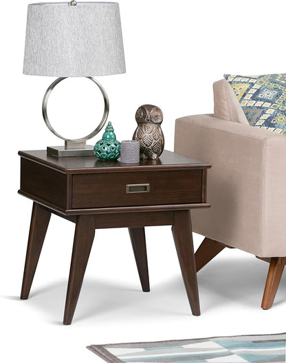 SIMPLIHOME Draper SOLID HARDWOOD 22 inch Wide Rectangle Mid Century Modern End Table in Medium Auburn Brown for the Living Room and Bedroom