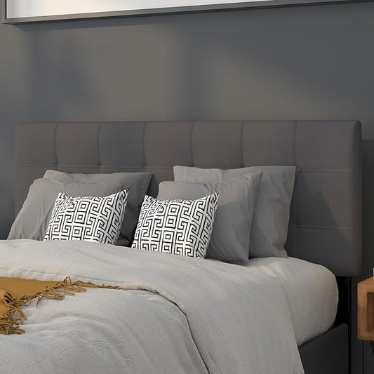EMMA + OLIVER Quilted Tufted Upholstered Full Size Headboard in Dark Gray Fabric