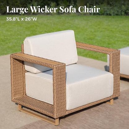 Outdoor Patio Furniture Set, 5 Piece Outdoor Rattan Wicker Sofa Couch, Conversation Sets with 2 Single Sofa, 2 Armchairs and Coffee Table for Deck Backyard Lawn