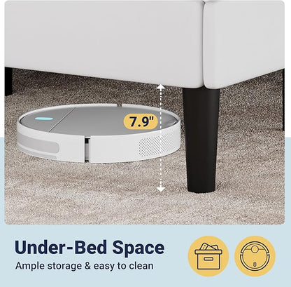 Allewie King Size Velvet Upholstered Bed Frame with Adjustable Headboard, Diamond Tufted Design, Wood Slat Support, Noise-Free EVA Strip, Easy Assembly, White