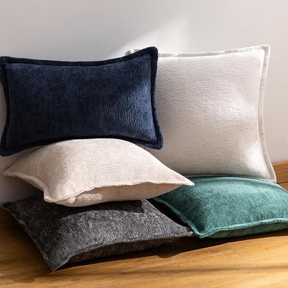 Navy Blue Decorative Throw Pillow Covers 16x16 Inch Set of 2 Cozy Soild Chenille Cushion Cases Soft Textured Square Couch Pillows Cover Boho Accent Farmhouse Pillowcases for Sofa Bed