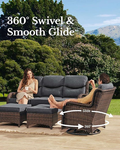 HILLGA Luxury Patio Furniture Set with 6-Inch Thick Cushions, High Back Outdoor Swivel Rocker Chairs Patio Couches, 6-Piece All Weather Conversation Set for Porch Deck Pool Yard, Dark Grey (V3)