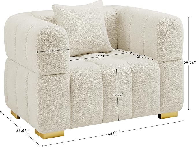 VANOMi Oversized Accent Chairs Set of 2, Boucle Arm Chair with Deep Seat, Oversized Comfy Reading Chair for Living Room, Bedroom, Office, Apartment，White (2 Piece)
