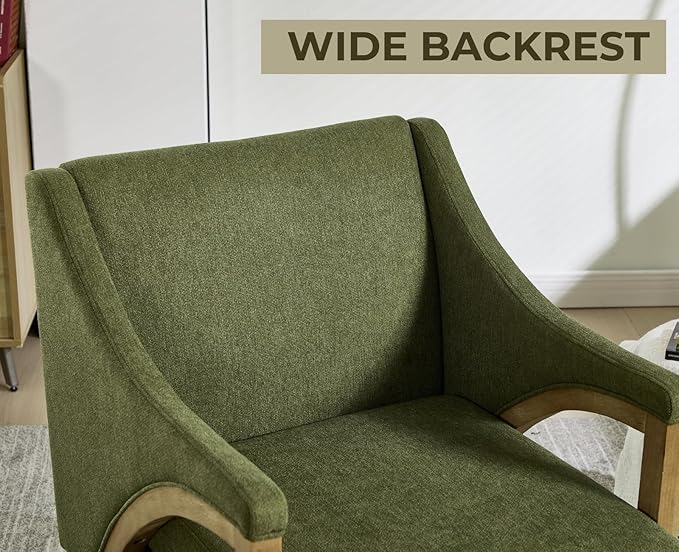 EALSON Modern Accent Chairs Set of 2 Comfy Living Room Chairs with Wooden Frame and Armrest Mid Century Upholstered Fabric Reading Lounge Armchairs for Living Room/Bedroom/Balcony, Chenille Green