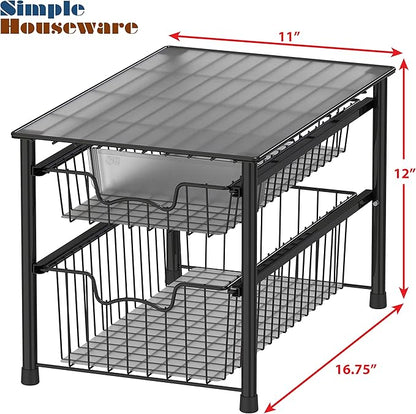 Simple Houseware Stackable 2 Tier Basket Drawer, Black
