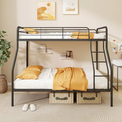 Giantex Metal Bunk Beds Twin Over Full Size, Heavy Duty Bunk Bed for Teens Adults with Ladder & Guardrails, Space Saving Metal Bunk Bed for Dorm, Bedroom, Apartment, No Box Spring Needed (Black)