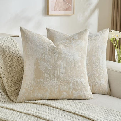 FUTEI Yellow White Decorative Throw Pillow Covers 24x24 Inch Set of 2,Soft Faux Cashmere Jacquard - Textured & Cozy Euro Pillow Shams,Modern Home Decor for Couch Bed Living Room