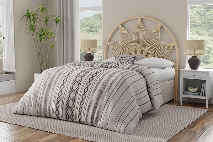 Kouboo Sunflower Rattan Full Headboard Bedroom Bedroom Furniture Headboard Full Size Tropical Decor Bohemian Decor Natural