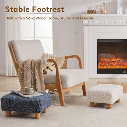 Small Foot Stool Ottoman, Sherpa Footstool Ottoman Foot Rest for Couch, Rectangle Footstools and Ottomans Small for Living Room, Entryway and Bedroom (White)