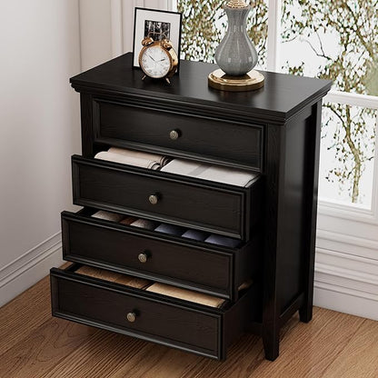 BLANKSPACE Black Dresser for Bedroom, 4 Chest of Drawer Modern Wood Nightstand, Wooden Clothes Organizer Cabinet Dressers for Living Room, Closets, Hallway