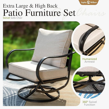 Sophia & William Patio Furniture Sets for 7 with Fire Pit Table 45", Outdoor Patio Furniture Set 8 Pcs, Convesation Set with 4 x High Heavy Sofa Chairs, 1x3-Seat Sofa, for Porch Poolside Beige