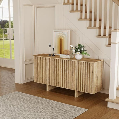 Sideboard Buffet Cabinet with Storage, Natural Freestanding Floor Cabinet 64” Farmhouse Sideboard Wooden Large Storage Cabinet Media Console Table Credenza for Living Room Dining Room Hallway, Single