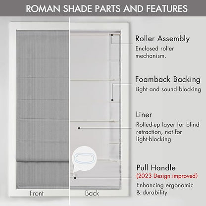 Madison Park Galen Cordless Roman Shade, 31"W x 64"H, Sheen Grey – Room Darkening, Thermal Insulated, Energy Efficient Window Blind with Subtle Sheen Basketweave Fabric for Privacy