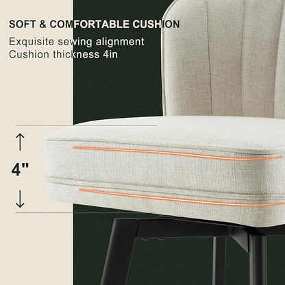 Swivel Counter Height Bar Stools Set of 2, 26'' Modern Barstools with Backs and Metal Legs, Upholstered Bar Chairs, Beige, Fabric Stools for Kitchen Island Chairs