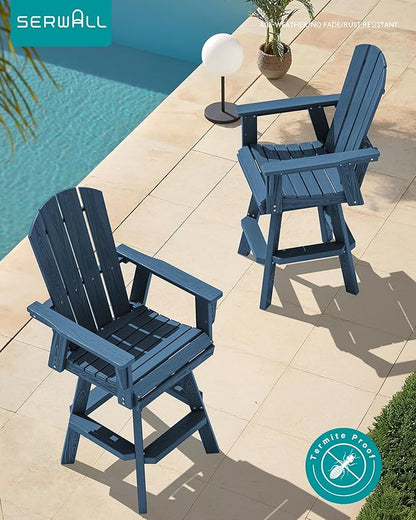 SERWALL 10-Piece Swivel Adirondack Bar Set, HDPE Swivel Bar Height Chairs Set of 8 with 2 Bar Tables, All-Weather Outdoor Barstools for Patio, Poolside, Garden, Blue