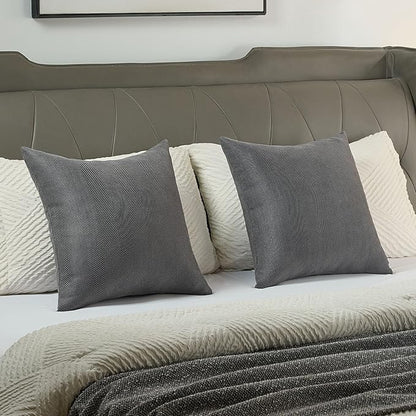 FUTEI Dark Grey Chenille Throw Pillow Covers 20x20 Inch Set of 2,Soft Wide Chevron Textured Cushion Case,Farmhouse Home Decor for Couch Bed Living Room