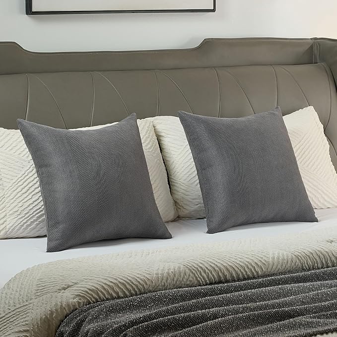 FUTEI Dark Grey Chenille Throw Pillow Covers 26x26 Inch Set of 2,Soft Wide Chevron Textured Euro Pillow Shams,Farmhouse Home Decor for Couch Bed Living Room