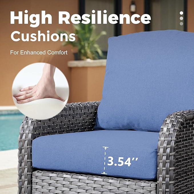 4 Pieces Wicker Patio Furniture - All-Weather PE Wicker Outdoor Conversation Bistro Set Loveseat Chairs with Table,Outdoor Rattan Sofa Chair High Back Deep Seating,Blue