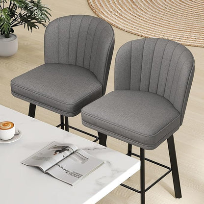 Swivel Counter Height Bar Stools Set of 4, 30'' Modern Barstools with Backs and Metal Legs, Upholstered Bar Chairs,Mid-Gray,Fabric Stools for Kitchen Island Chairs