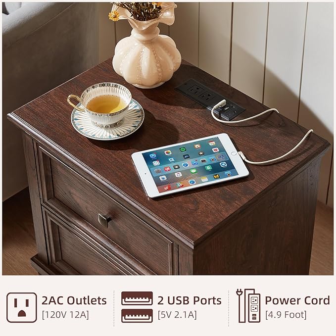 Farmhouse Bedroom Dresser and Nightstand Set of 4, 6 Drawer Tall & 5 Drawers Dresser & 2 Drawer Nightstand Set, Rustic Wood Bedroom Furniture Set for Livingroom, Hallway, Walnut