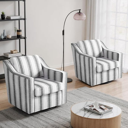 UIXE Swivel Accent Chairs Set of 2, Fabric Upholstered Arm Chair for Living Room, Modern Club Armchair Comfy Single Sofa Bedroom Reading Seat with Lumbar Pillow - Stripe Gray