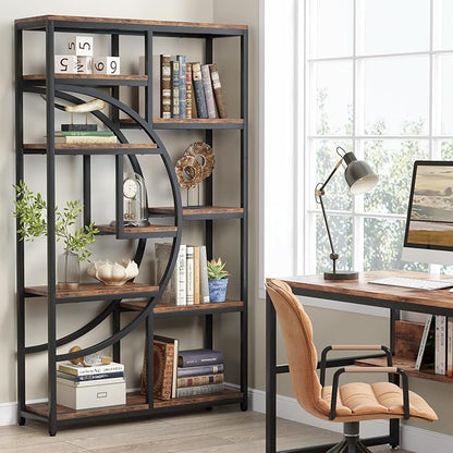 Tribesigns Bookshelf Industrial 5 Tier Etagere Bookcase, Freestanding Tall Bookshelves Display Shelf Storage Organizer with 9-Open Storage Shelf for Living Room, Bedroom, 2 Pack