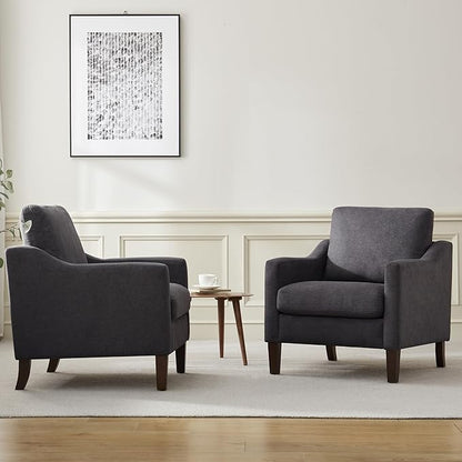 VKNOW Mid Century Modern Accent Chair, Upholstered Living Room Chairs Armchair for Bedroom, Comfy Reading Accent Chairs with Wood Legs for Living Room (2, Dark Grey)