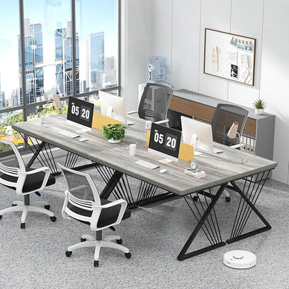 FOLUBAN Modern Desk, Rustic Wood and Metal Computer Desk for Home Office, Simple Study Writing Gaming Table for Bedroom Living Room, Light Grey, 53 Inch